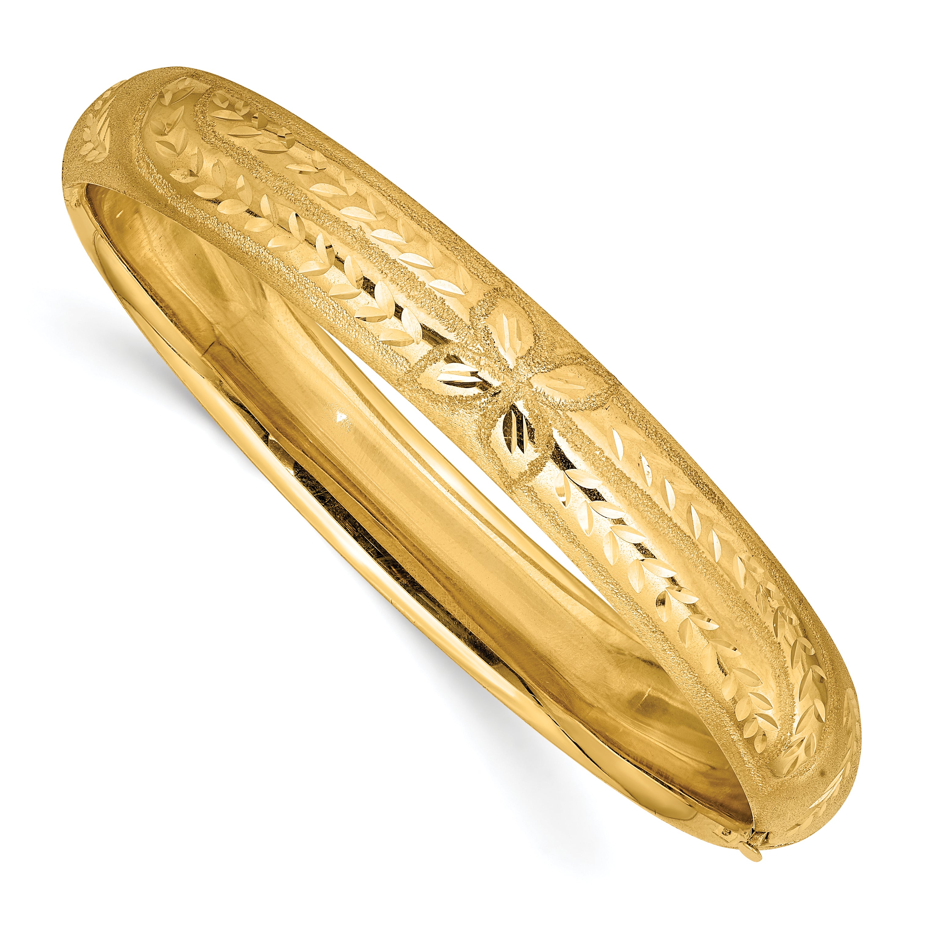 14k 7/16 Oversize Florentine Engraved 10.00mm Hinged Round Bangle Bracelet