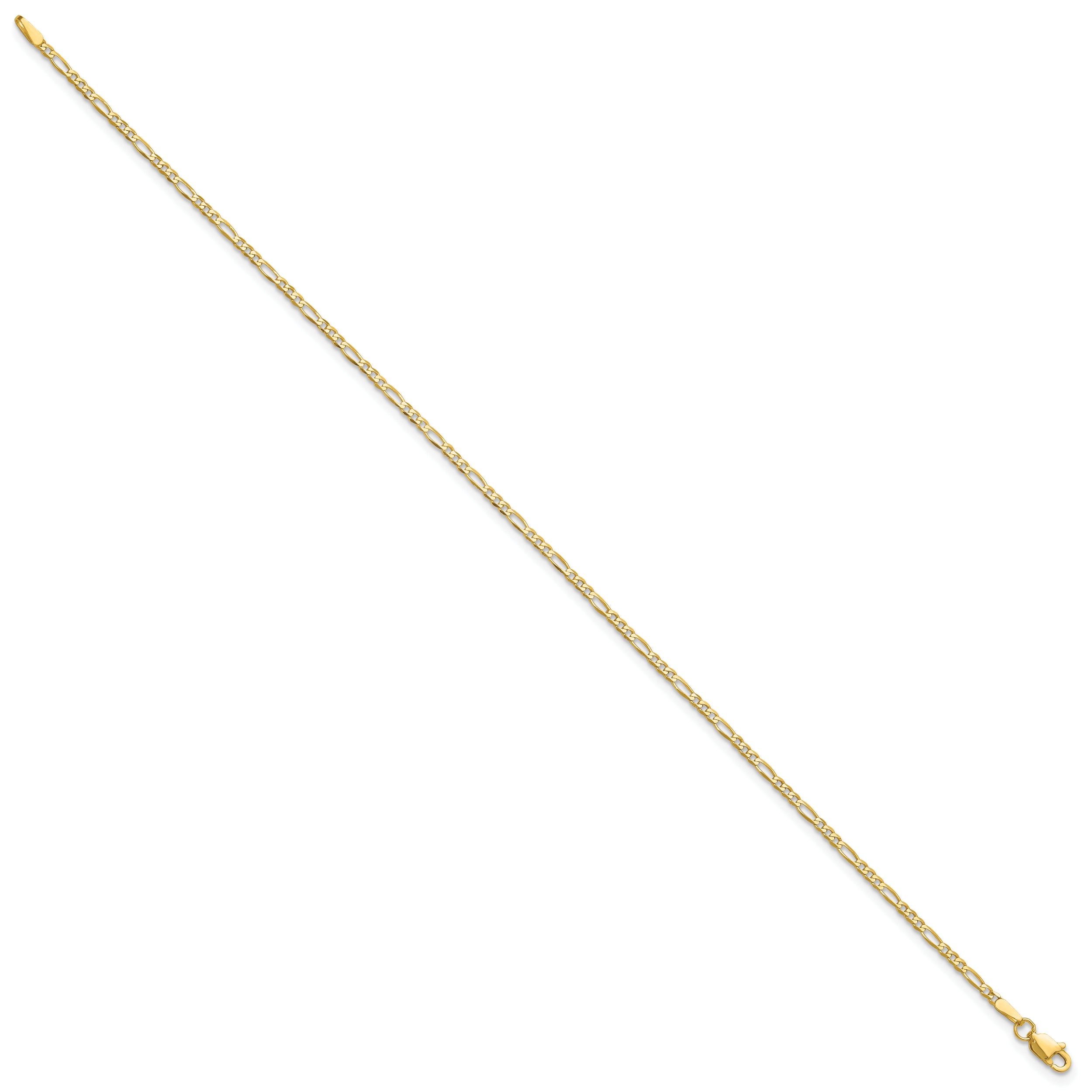 14K 9 inch 1.8mm Flat Figaro with Lobster Clasp Anklet
