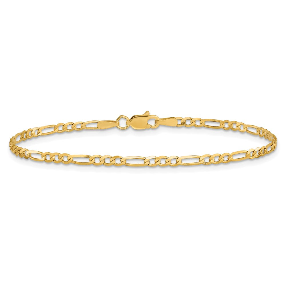 14K 8 inch 2.25mm Flat Figaro with Lobster Clasp Bracelet