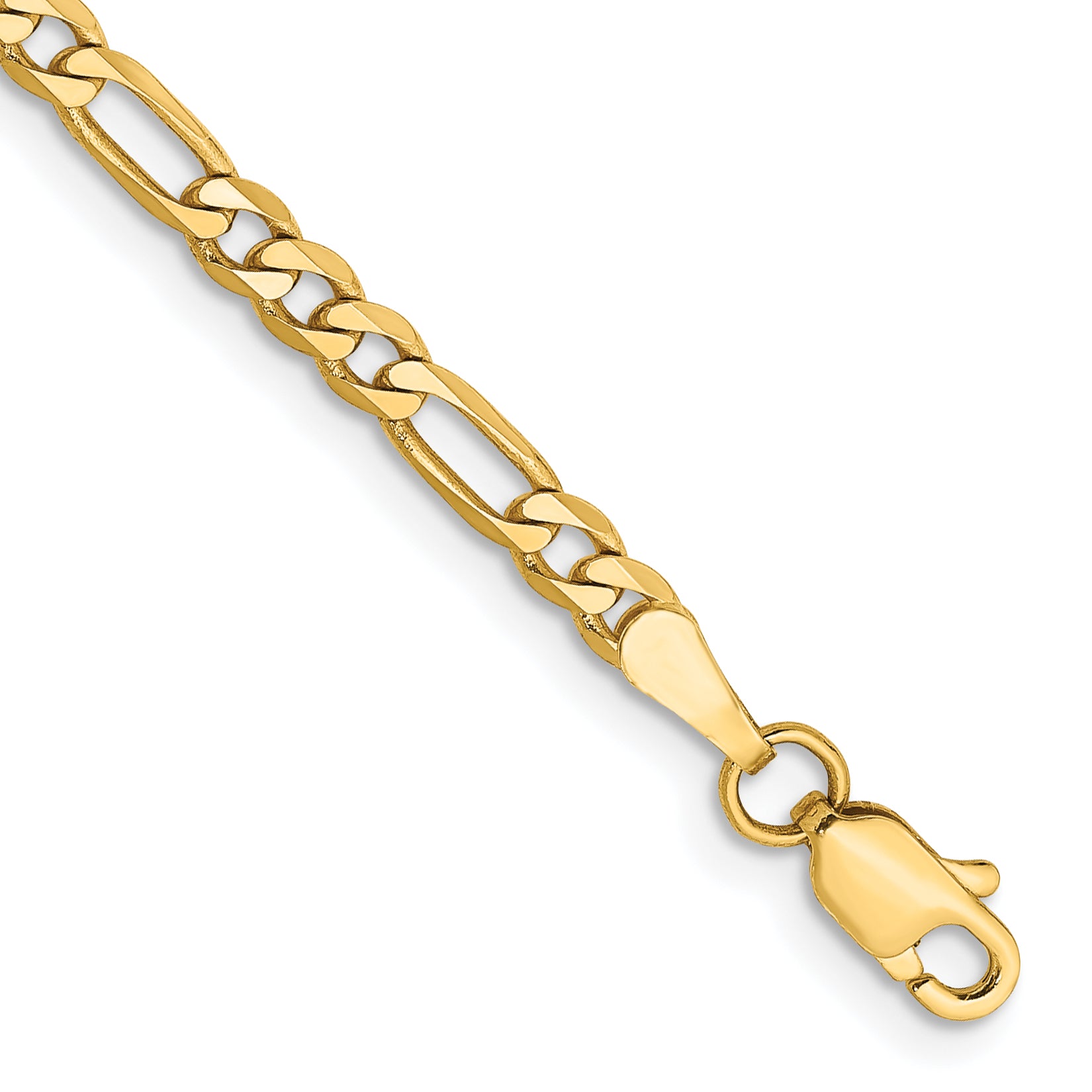 14K 8 Inch 3Mm Flat Figaro With Lobster Clasp Bracelet