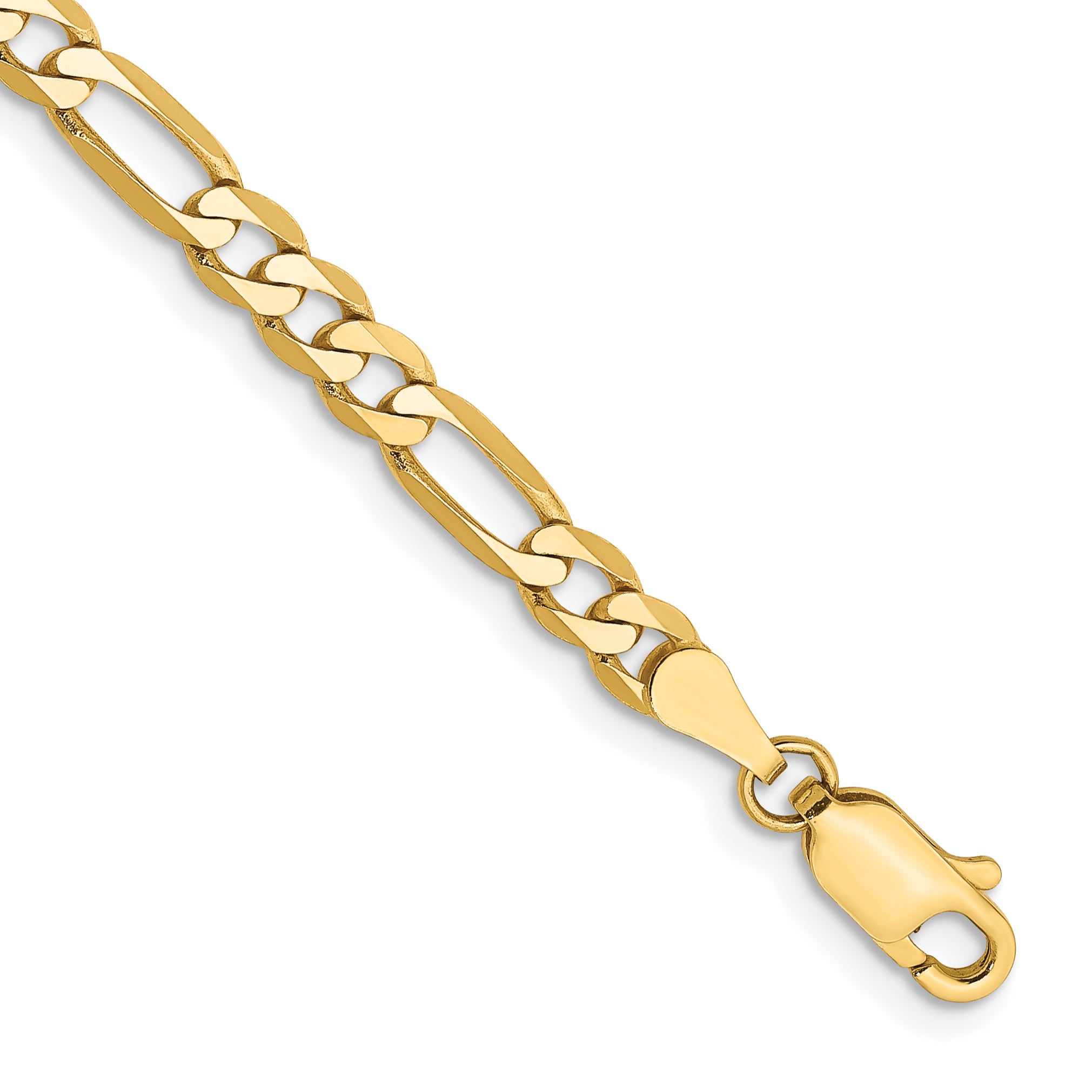 14K 7 Inch 4Mm Flat Figaro With Lobster Clasp Bracelet
