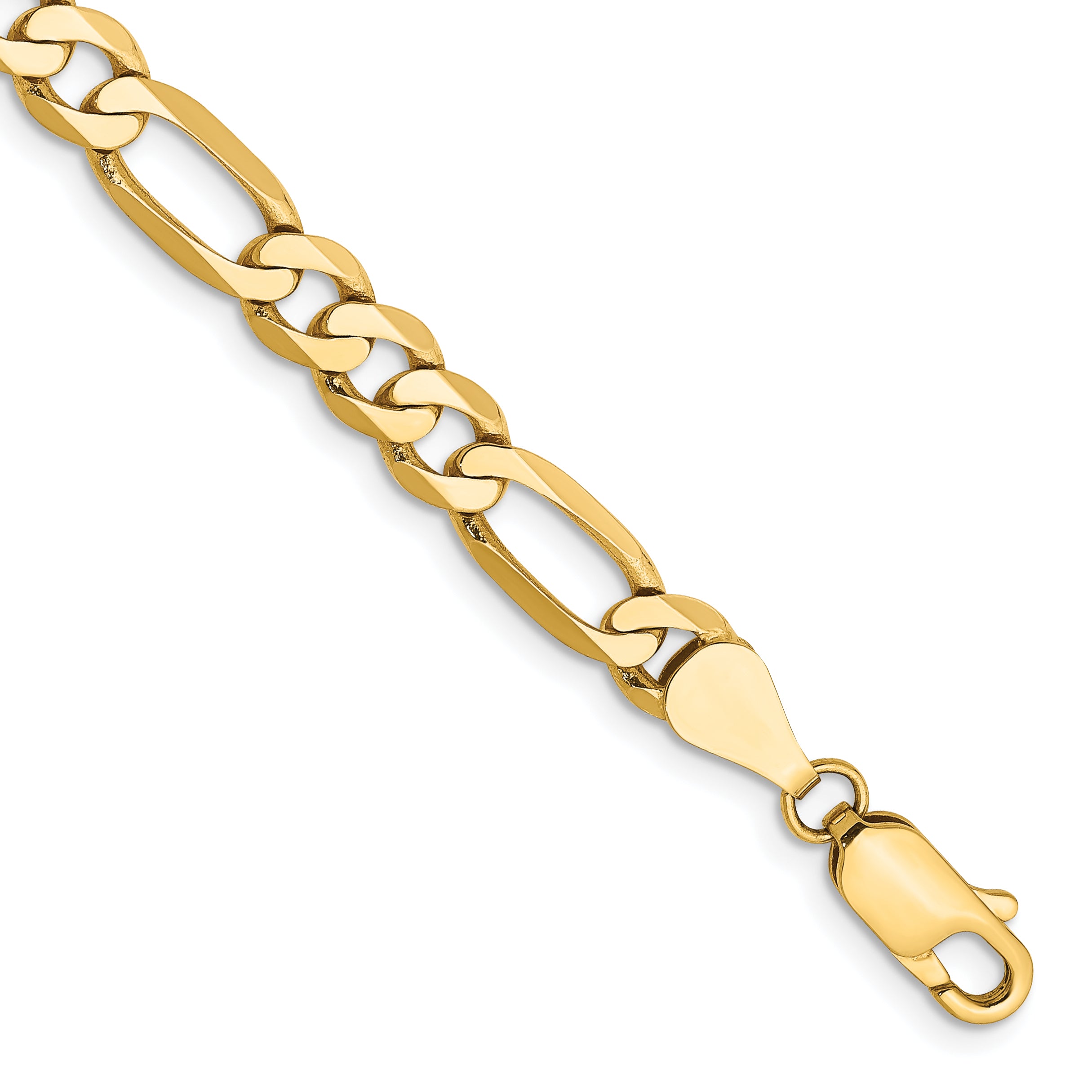 14K 8 Inch 5.25Mm Flat Figaro With Lobster Clasp Bracelet