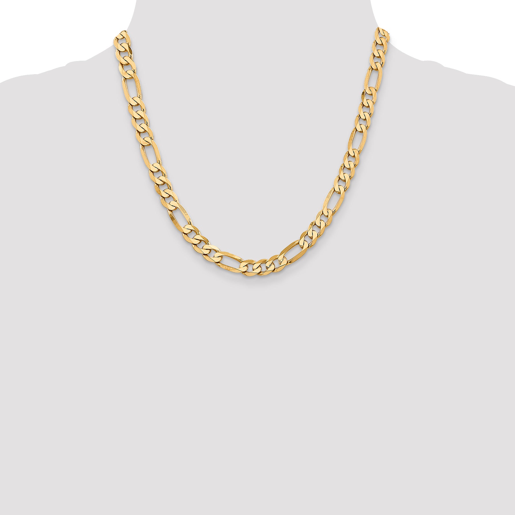 14K 20 Inch 7.5Mm Flat Figaro With Lobster Clasp Chain