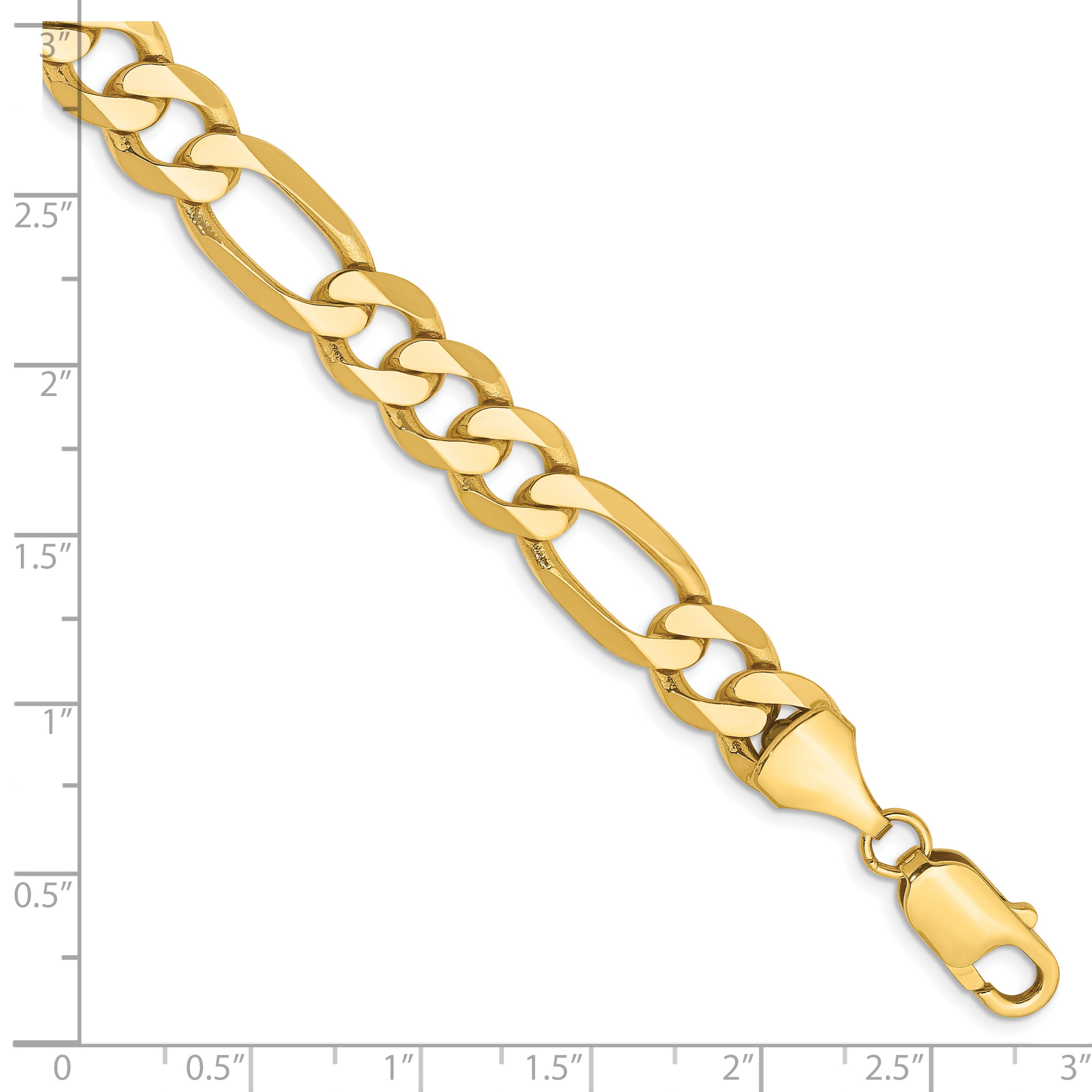 14K 8 Inch 8.75Mm Flat Figaro With Lobster Clasp Bracelet