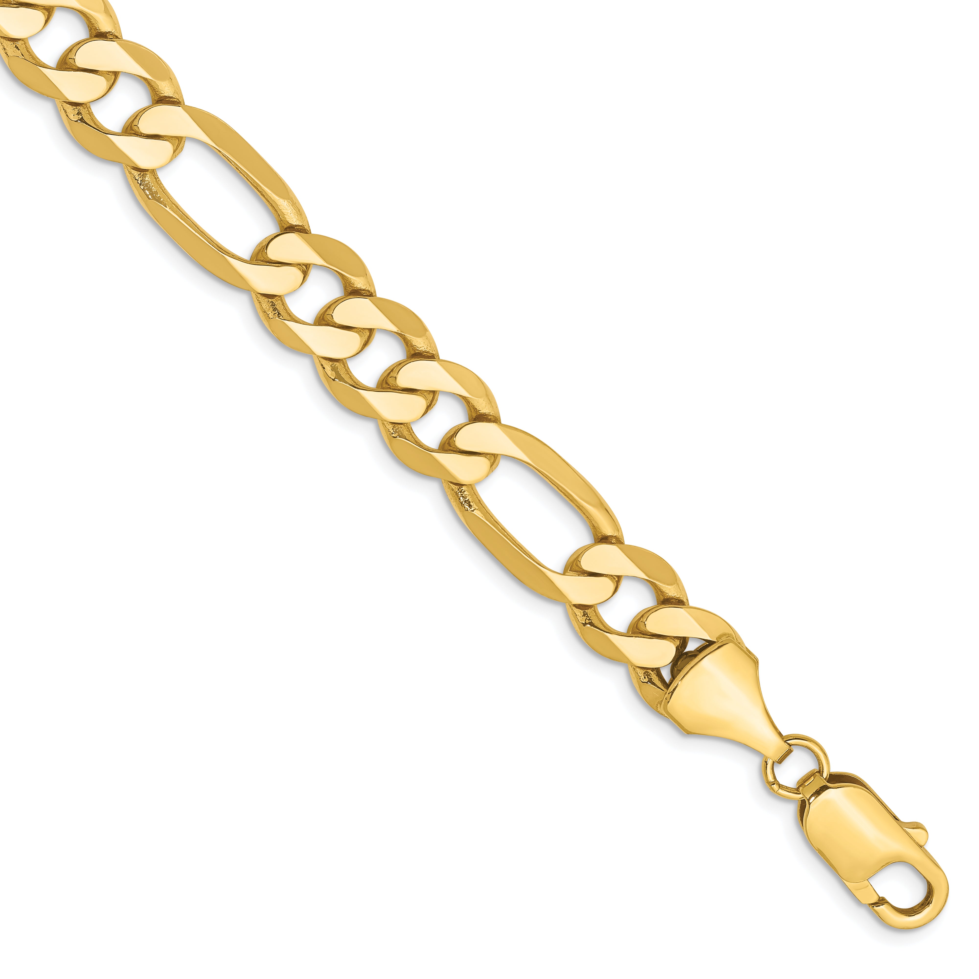 14K 8 Inch 8.75Mm Flat Figaro With Lobster Clasp Bracelet