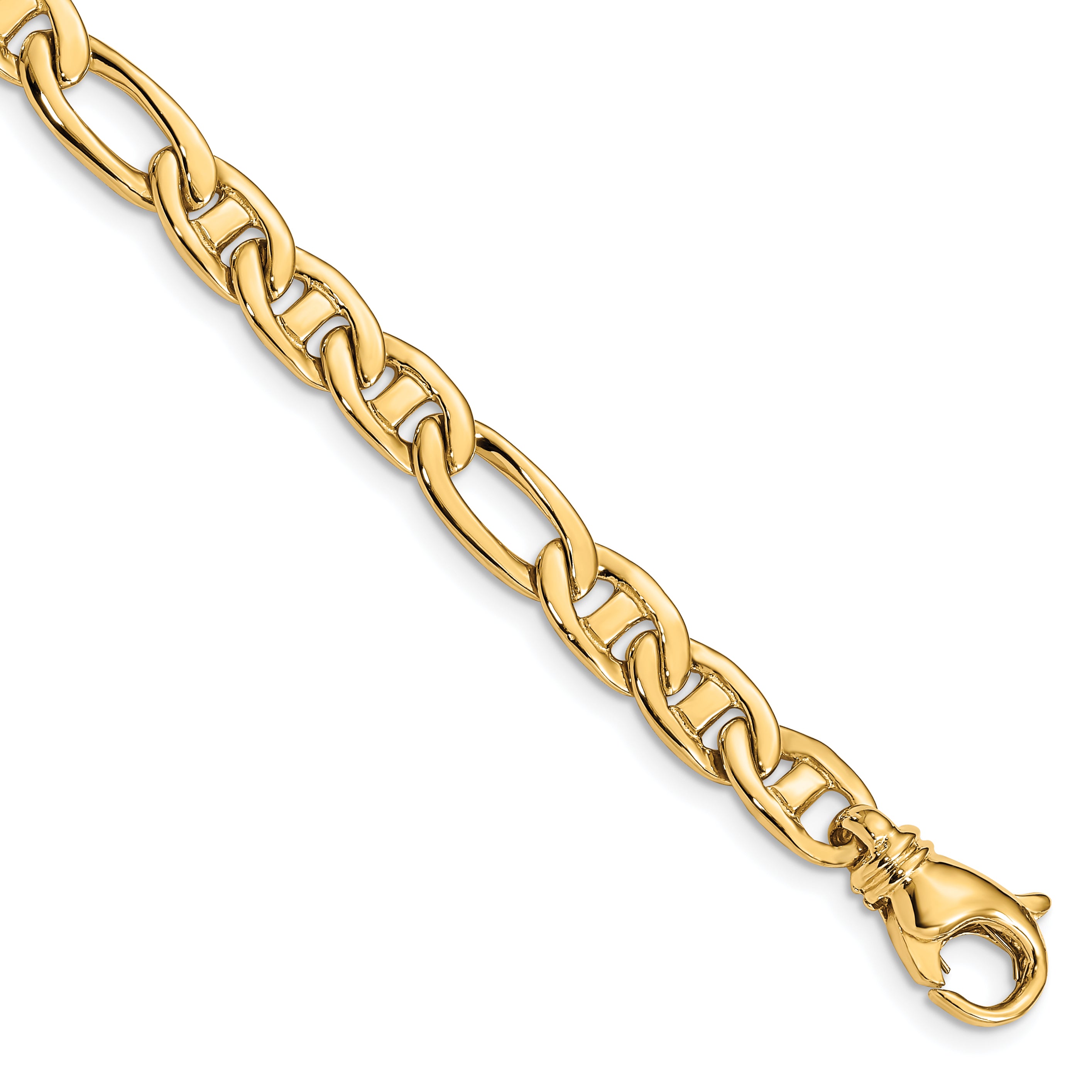 14K 18 inch 6.5mm Solid Hand Polished Fancy Flat Anchor Link with Fancy Lobster Clasp Chain