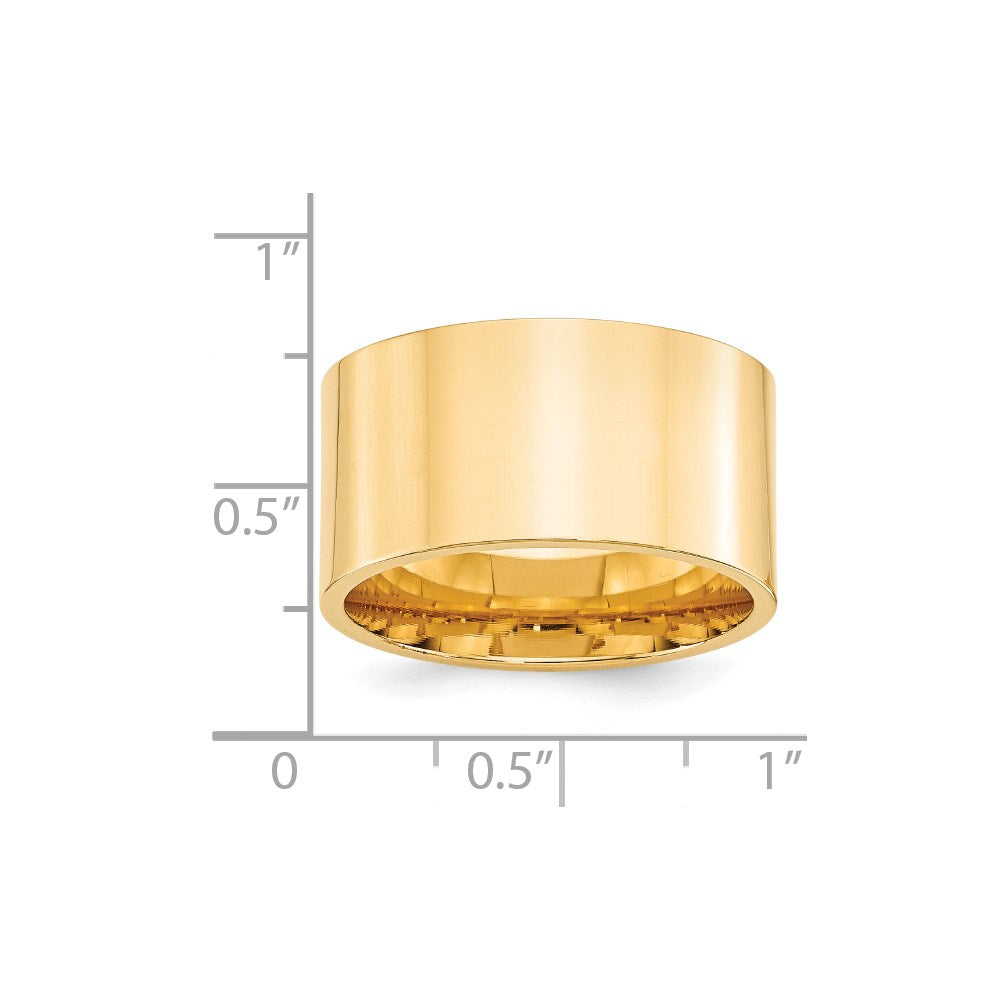 14k Yellow Gold 12mm Standard Weight Flat Comfort Fit Wedding Band Size 13.5