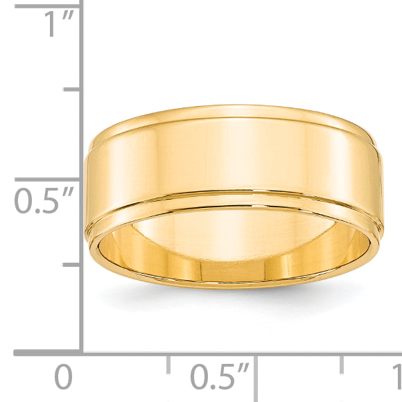 14k Yellow Gold 8mm Flat with Step Edge Wedding Band Size 14