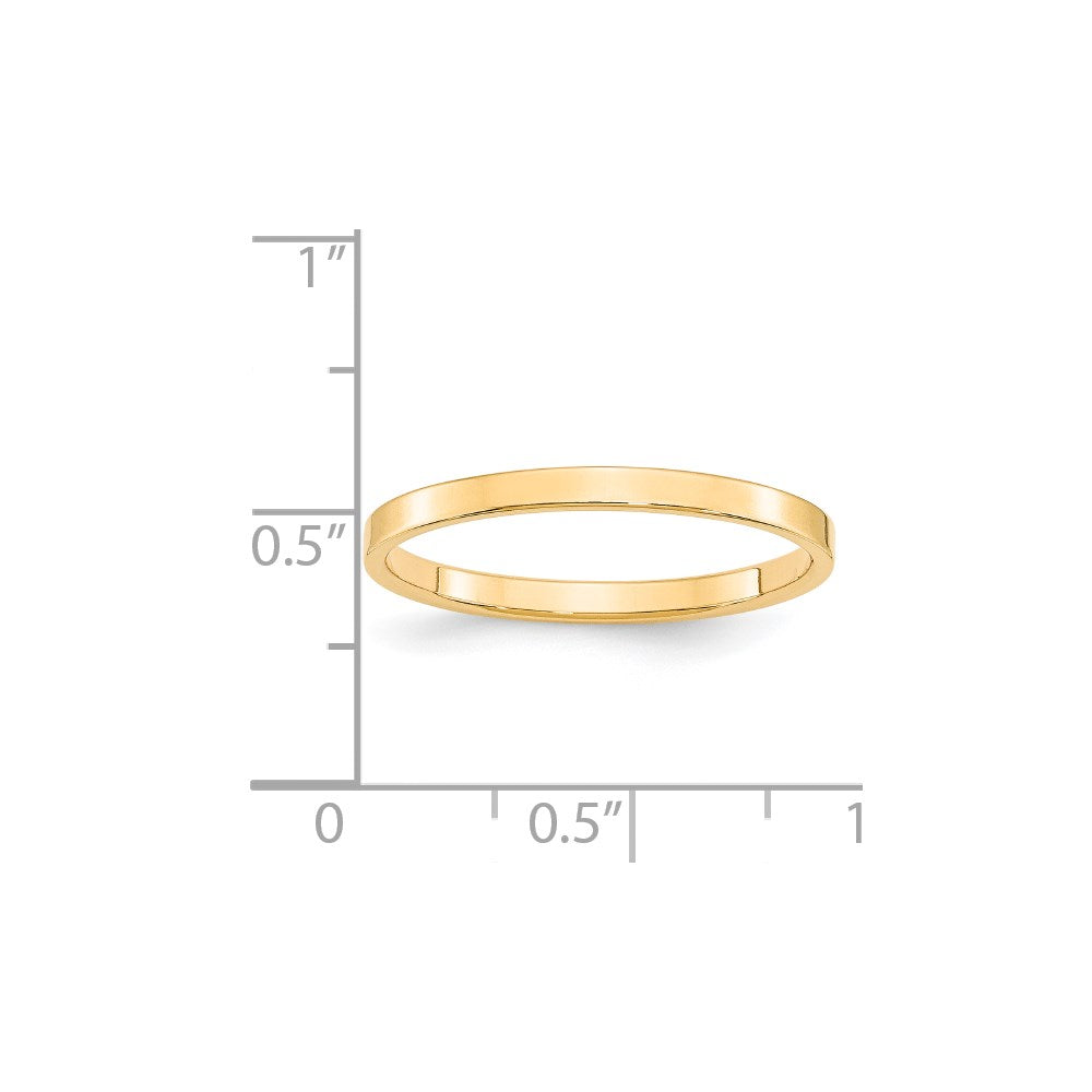 14k Yellow Gold 2mm Lightweight Flat Wedding Band Size 9.5