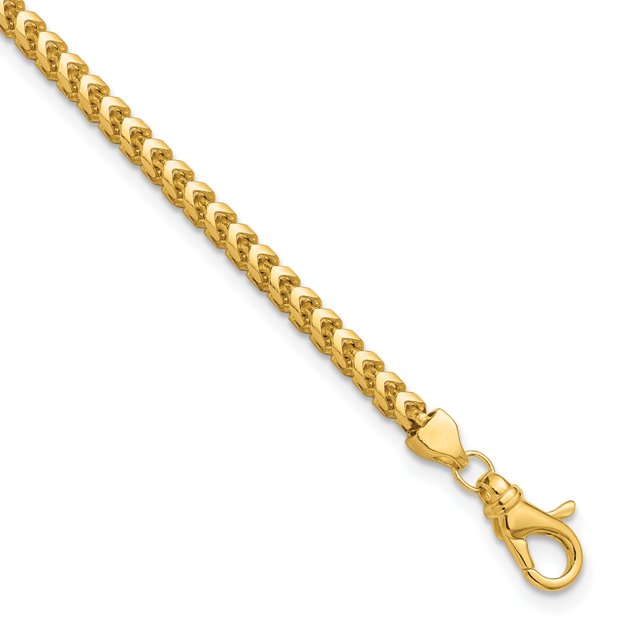 14K 8 inch 3mm Franco with Fancy Lobster Clasp Bracelet
