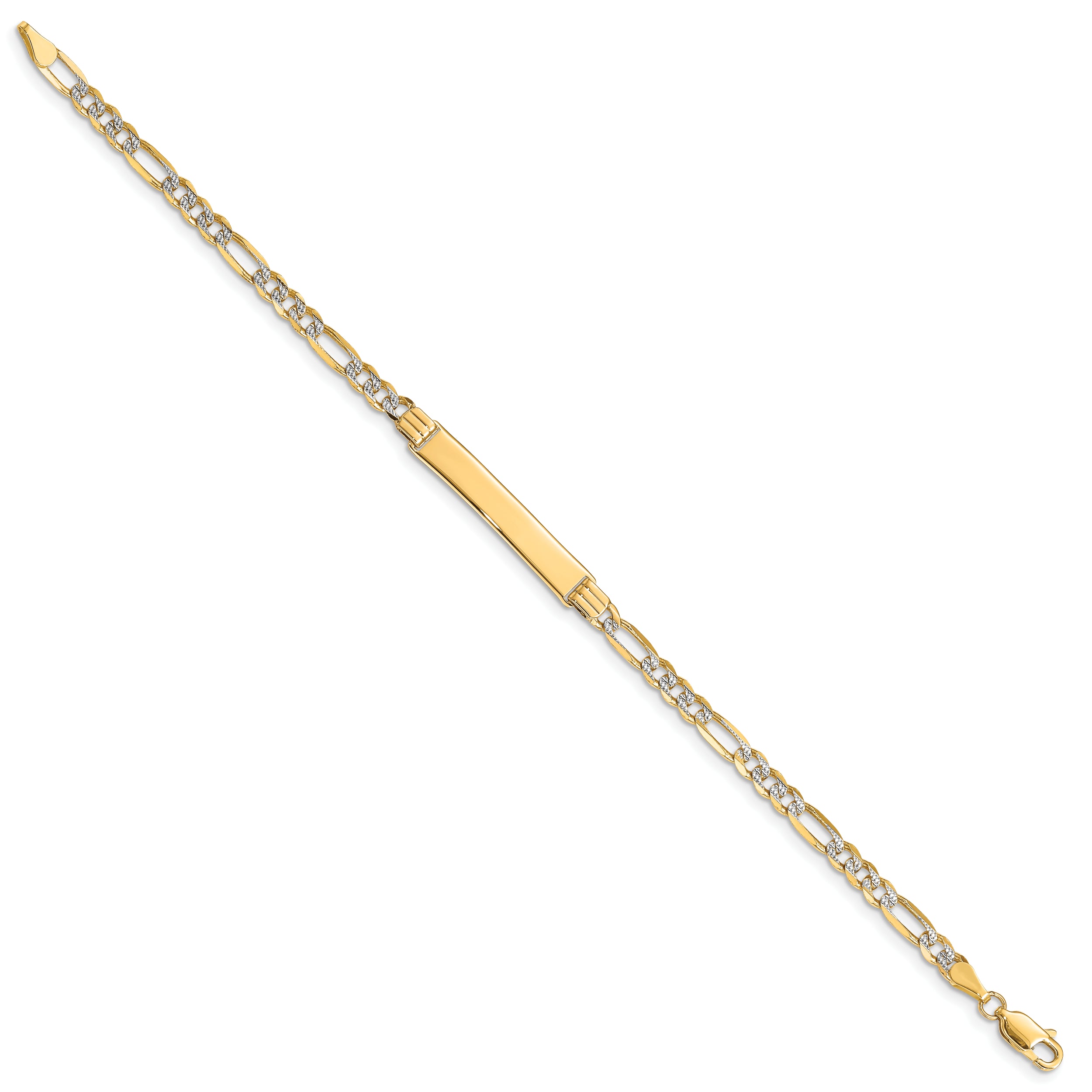 14K With Rhodium Pava Figaro Id Bracelet