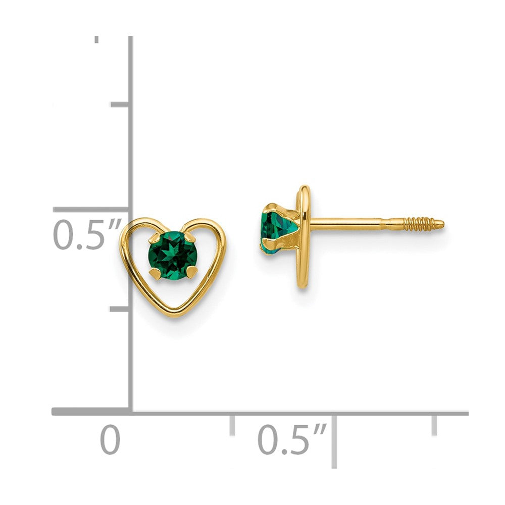 14k Madi K 3mm Created Emerald Birthstone Heart Earrings
