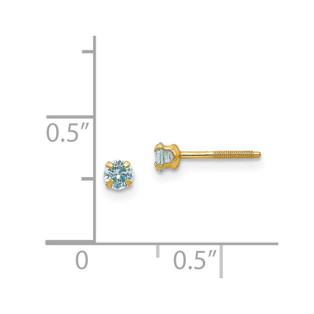 14k Madi K 3mm Imitation Aquamarine Birthstone Earrings (Mar)