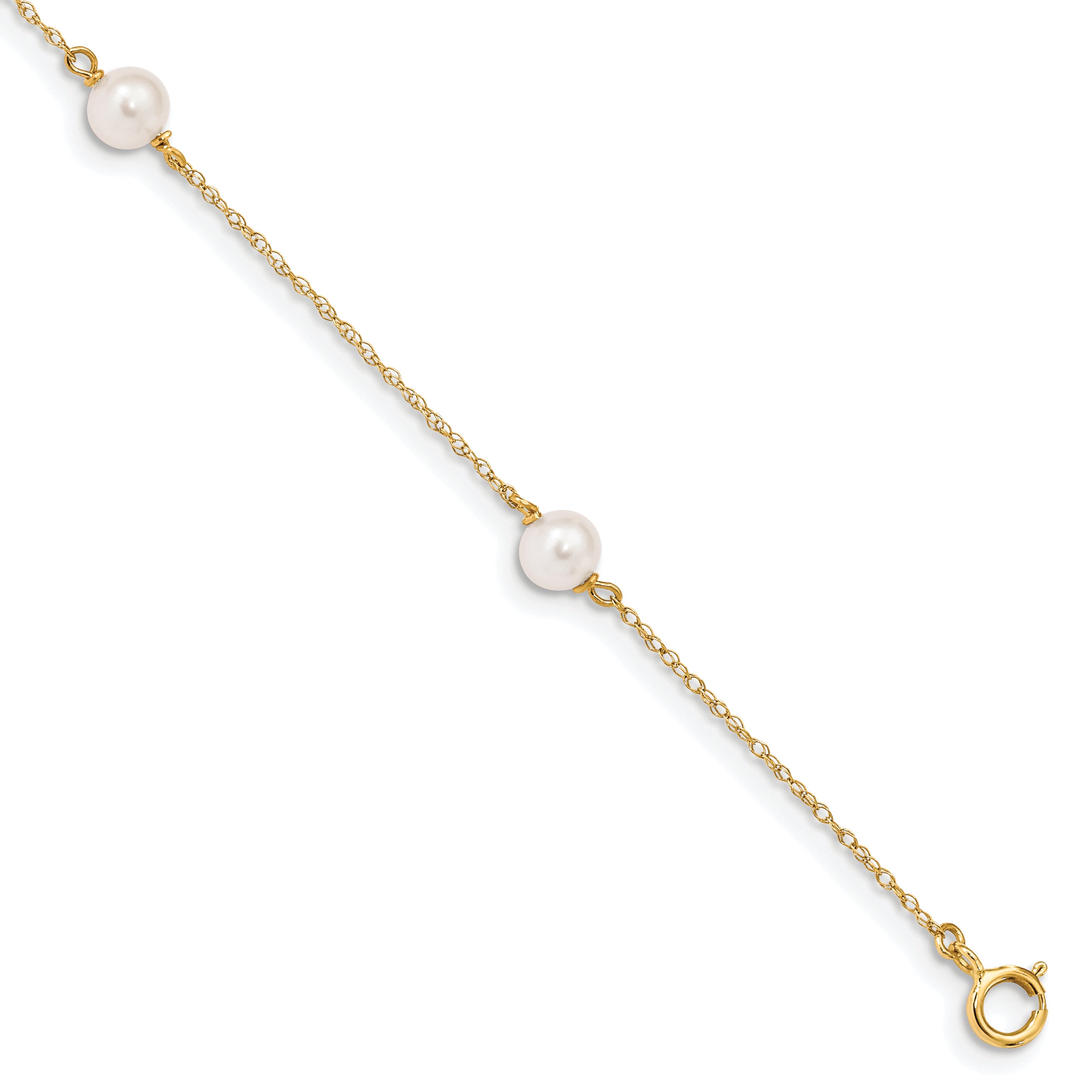 14k Madi K 5-6mm White Near-Round Freshwater Cultured Pearl 3-Station 6 inch Bracelet