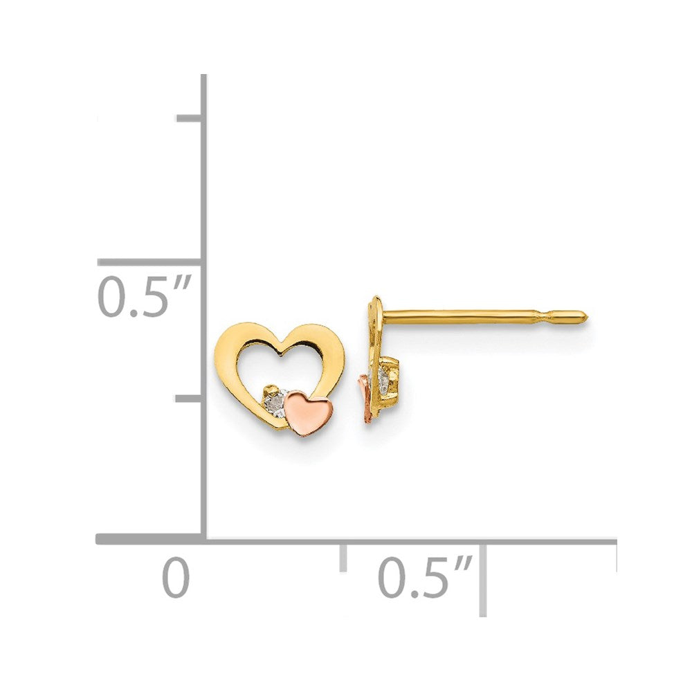 14k Yellow & Rose Gold Madi K CZ Children's Heart Post Earrings