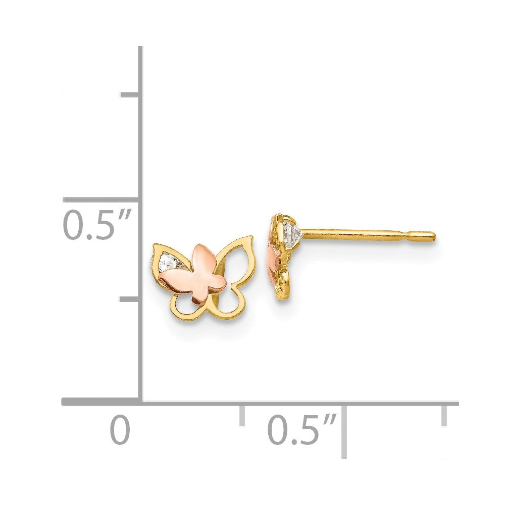 14k Yellow & Rose Gold Madi K CZ Children's Butterfly Post Earrings