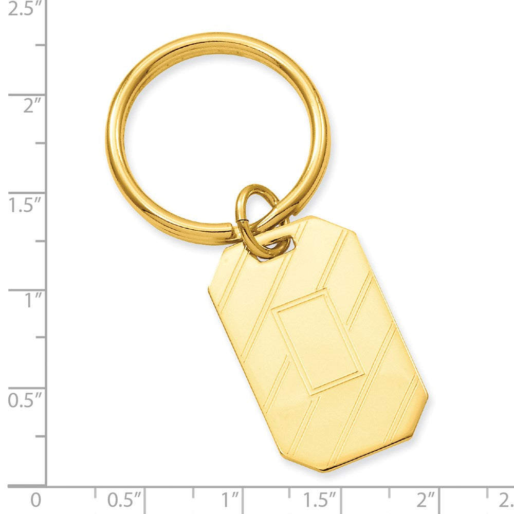 Gold-plated Kelly Waters Etched Diagonal Lines with Engravable Area Key Ring
