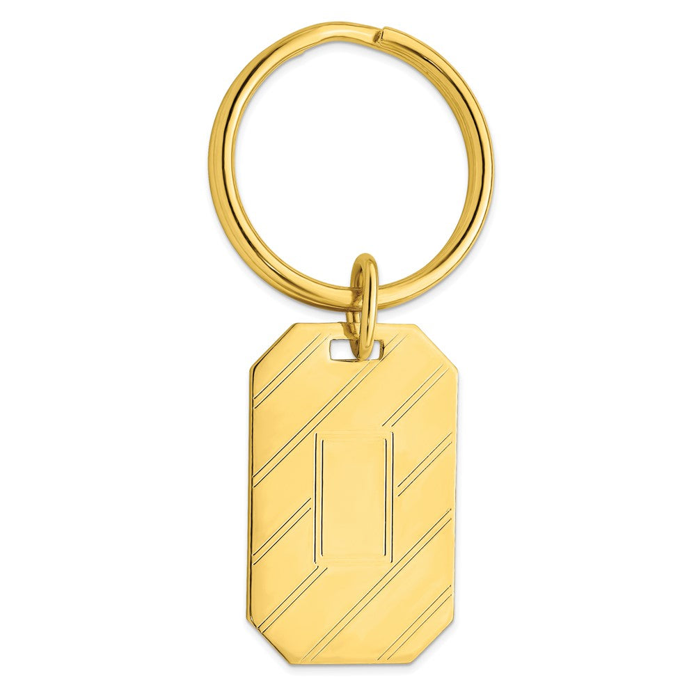 Gold-plated Kelly Waters Etched Diagonal Lines with Engravable Area Key Ring