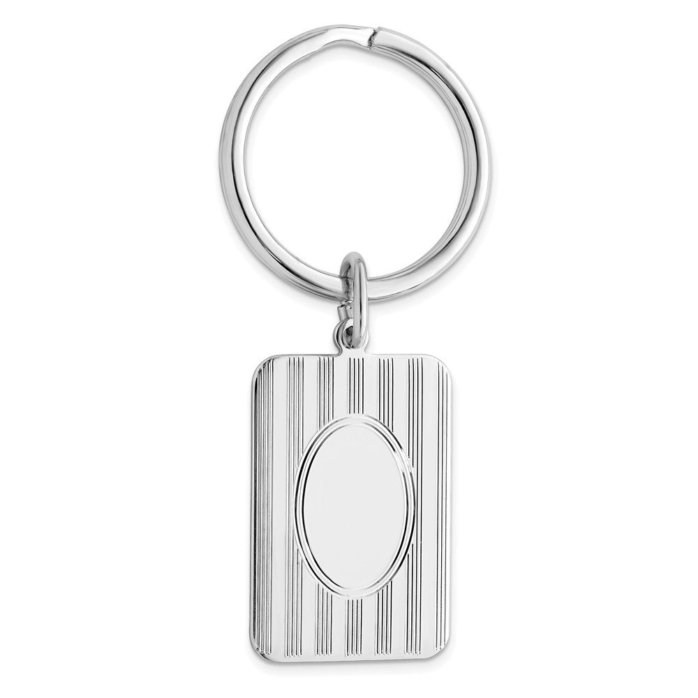 Rhodium-plated Kelly Waters Horizontal Lines Key Ring with Engravable Area