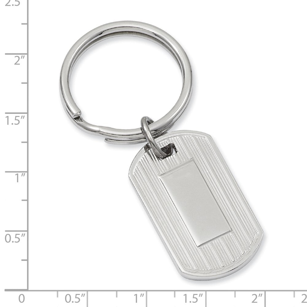 Rhodium-plated Kelly Waters Etched Lines Key Ring with Engravable Area