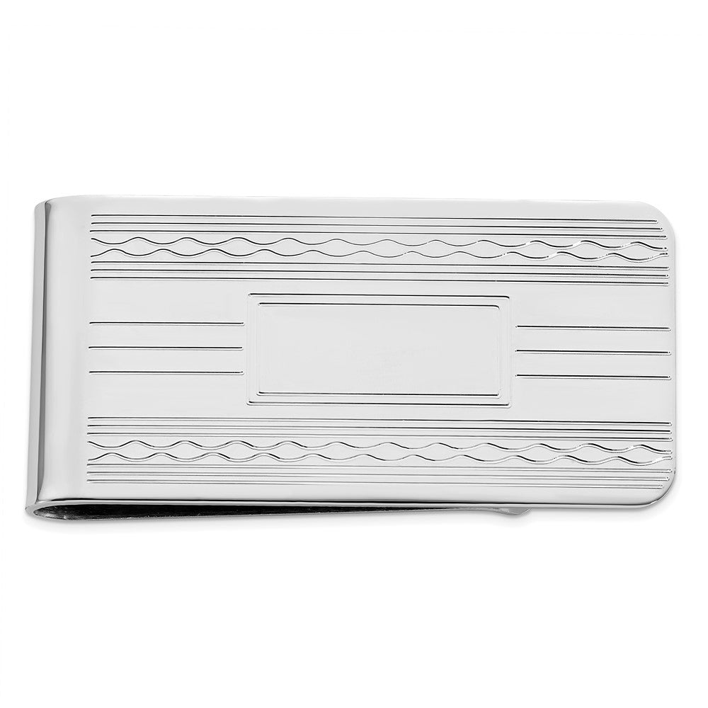Rhodium-plated Kelly Waters Patterned Edge Money Clip