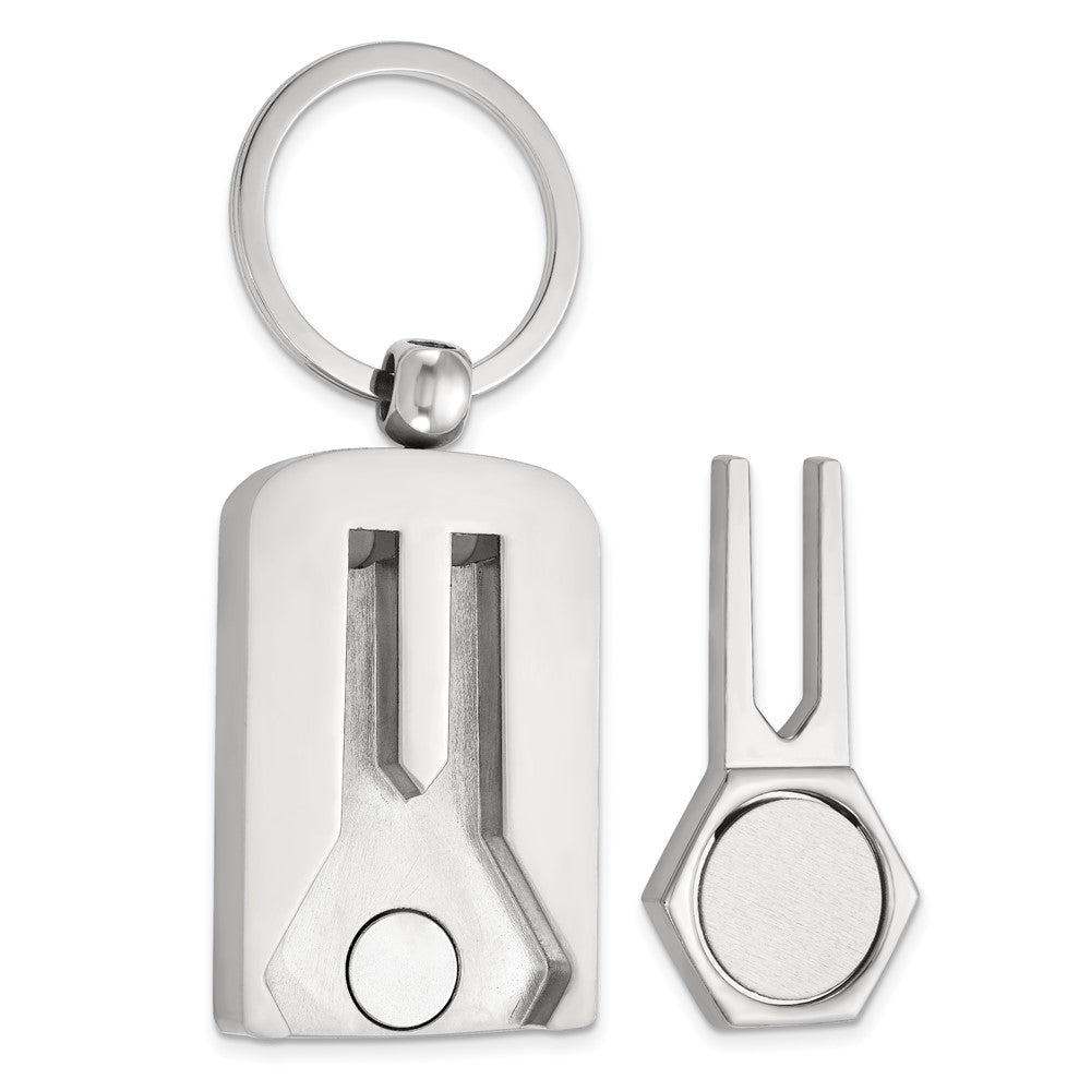 Nickel-plated Polished and Satin Golf Divot Repair Key Ring