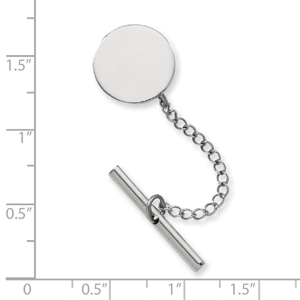 Kelly Waters Rhodium-plated Polished Round Engravable Tie Tac with Safety Chain