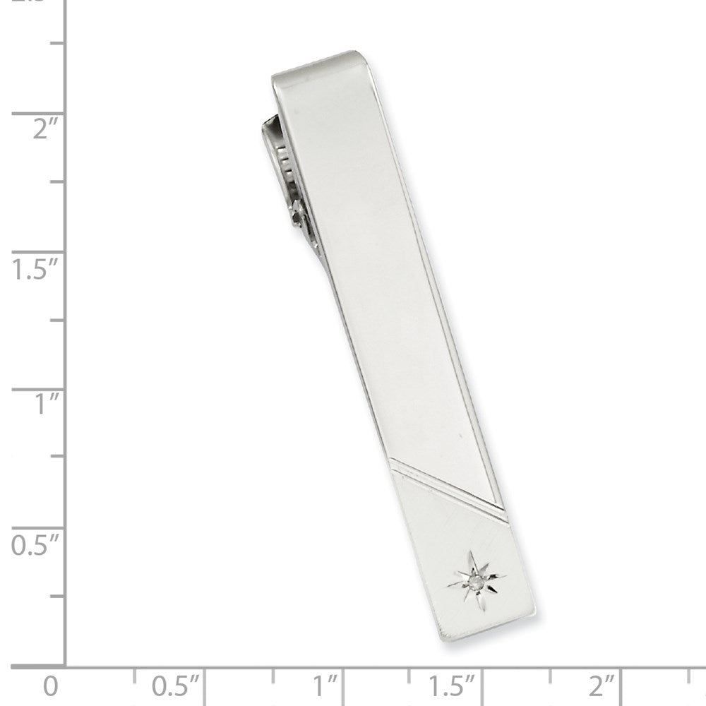 Kelly Waters Rhodium-plated .01 Ct. Diamond Polished and Satin Tie Bar