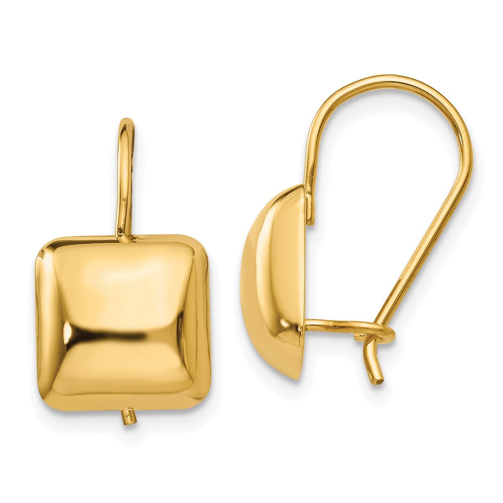 14k Polished 9.5mm Puffed Square Kidney Wire Earrings