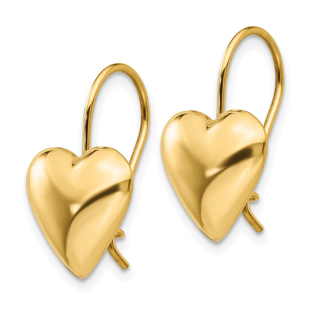 14k Polished 11.5mm Puffed Heart Kidney Wire Earrings