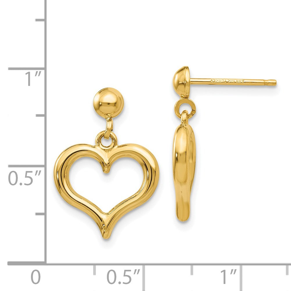 14K Gold Polished Heart Post Dangle Earrings