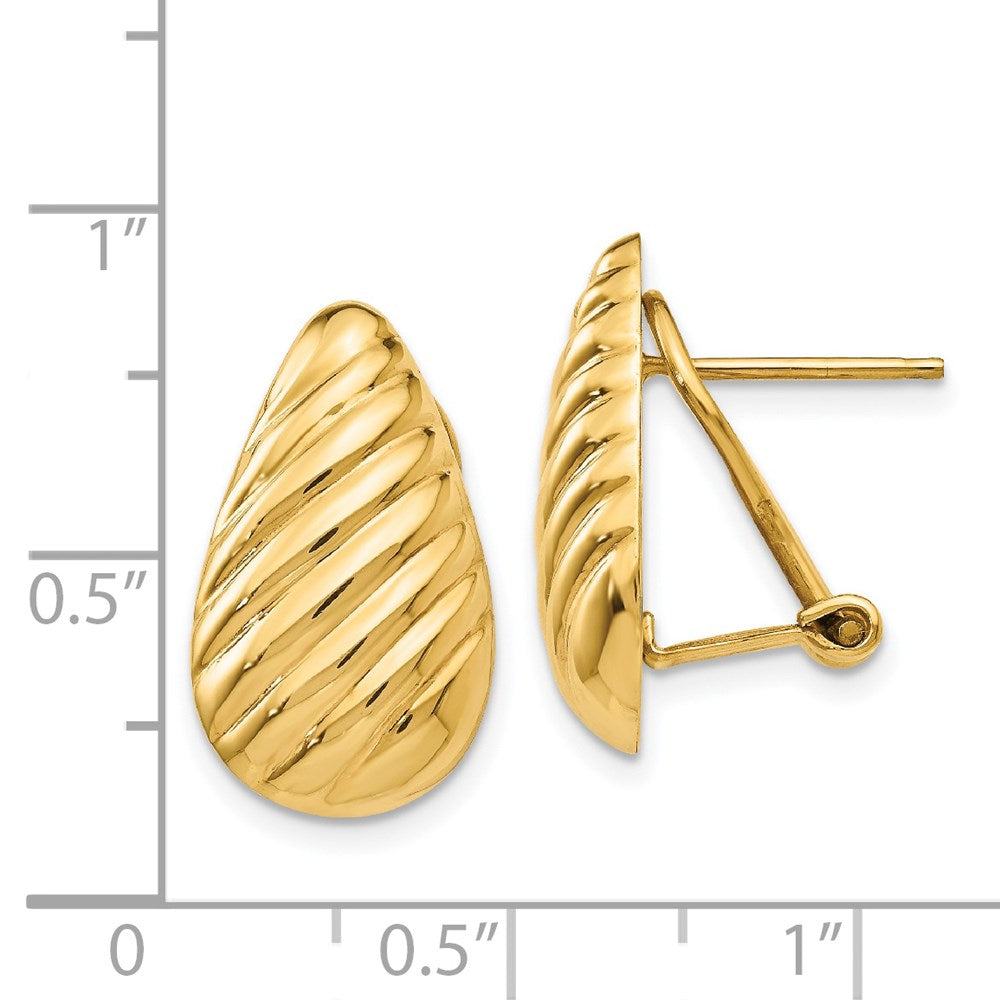14k Polished Diagonal Teardrop Omega Back Post Earrings