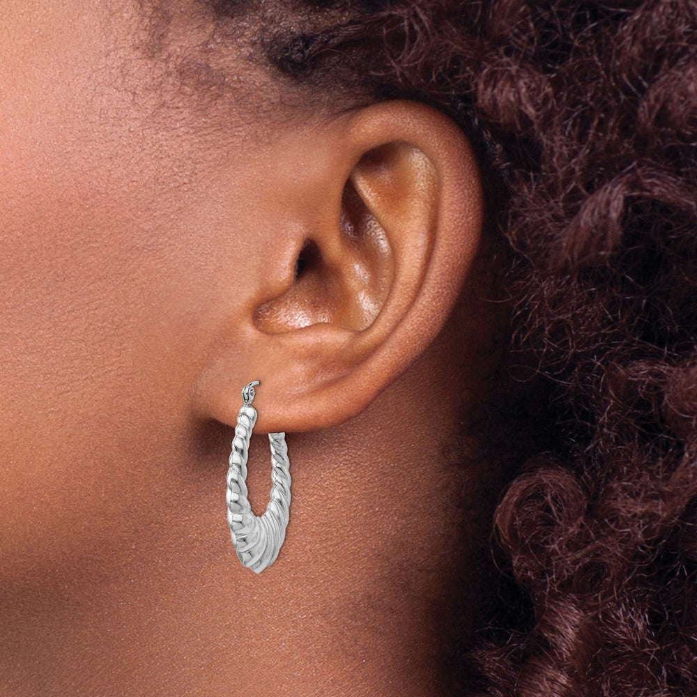 14k White Gold Polished Scalloped Hoop Earrings