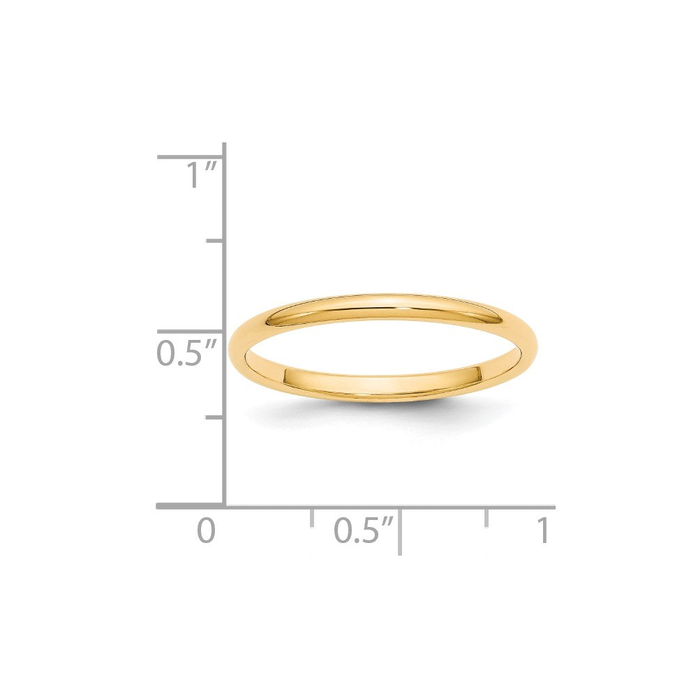14k Yellow Gold 2mm Half Round Wedding Band Size 14