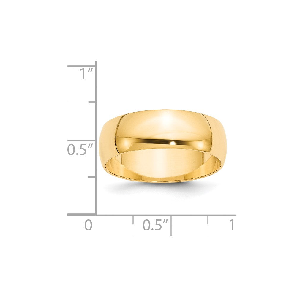 14k Yellow Gold 7mm Lightweight Half Round Wedding Band Size 6.5