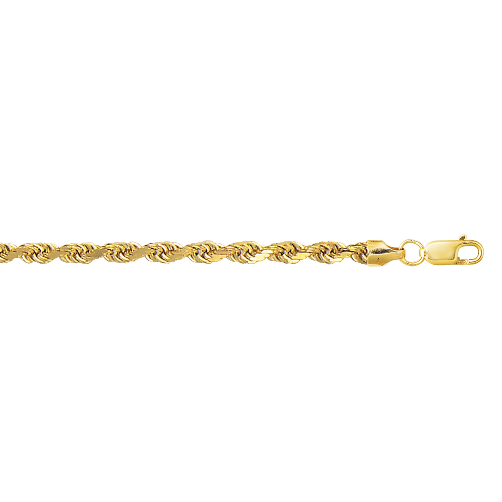 14K Yellow Gold 4mm 24" Diamond Cut Lite Rope Chain with Lobster Clasp