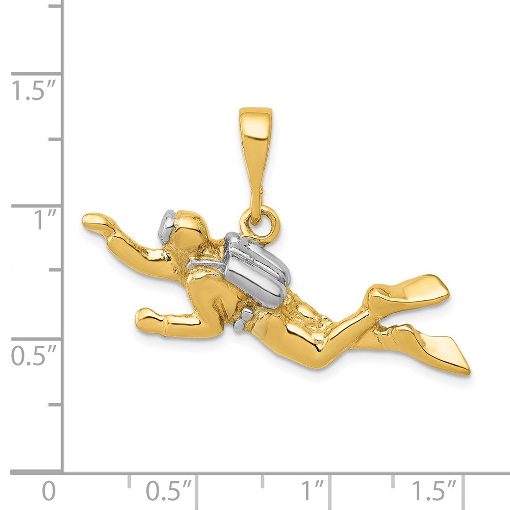 14K w/Rhodium Polished Open-Backed Scuba Diver Pendant