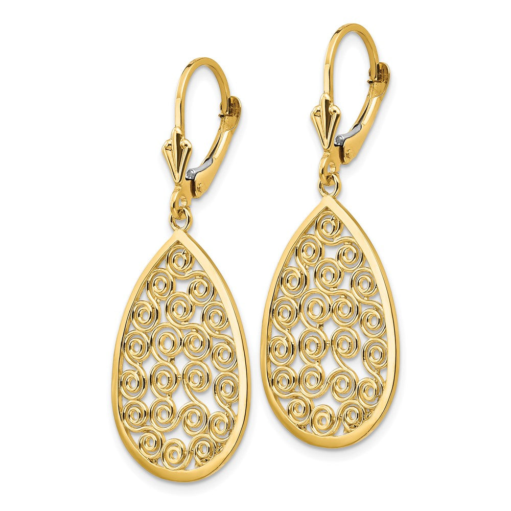 14k Teardrop Filigree Dangle Leverback Earrings