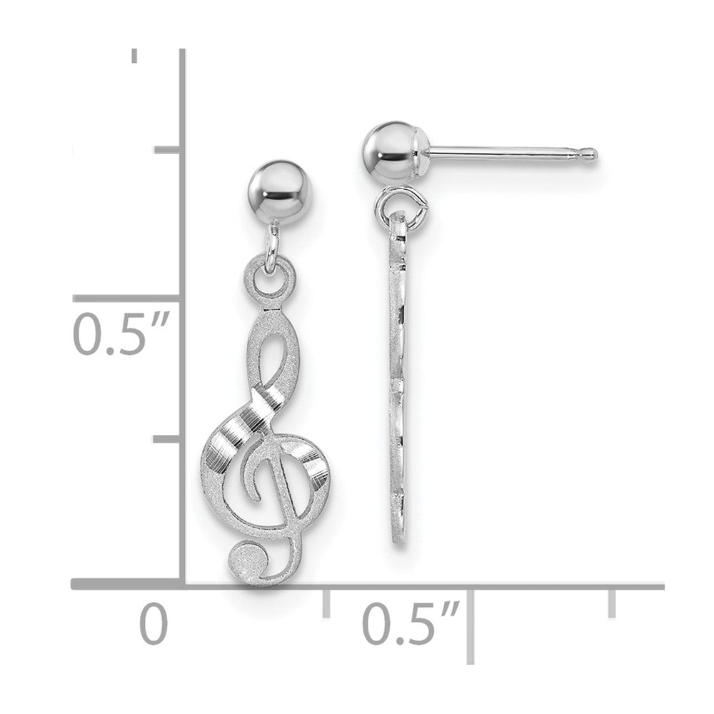 14k White Gold Treble Clef Dangle Earrings