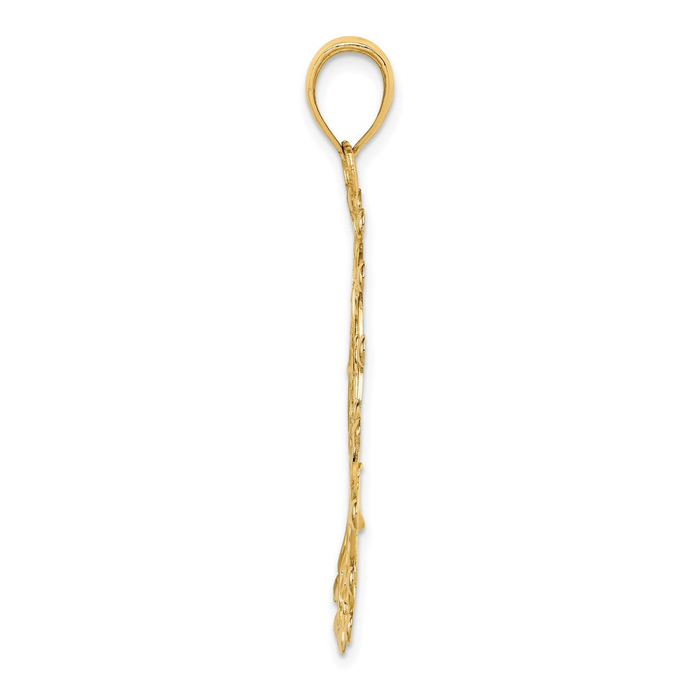 14k White Rhodium Diamond-cut Filigree Pendant