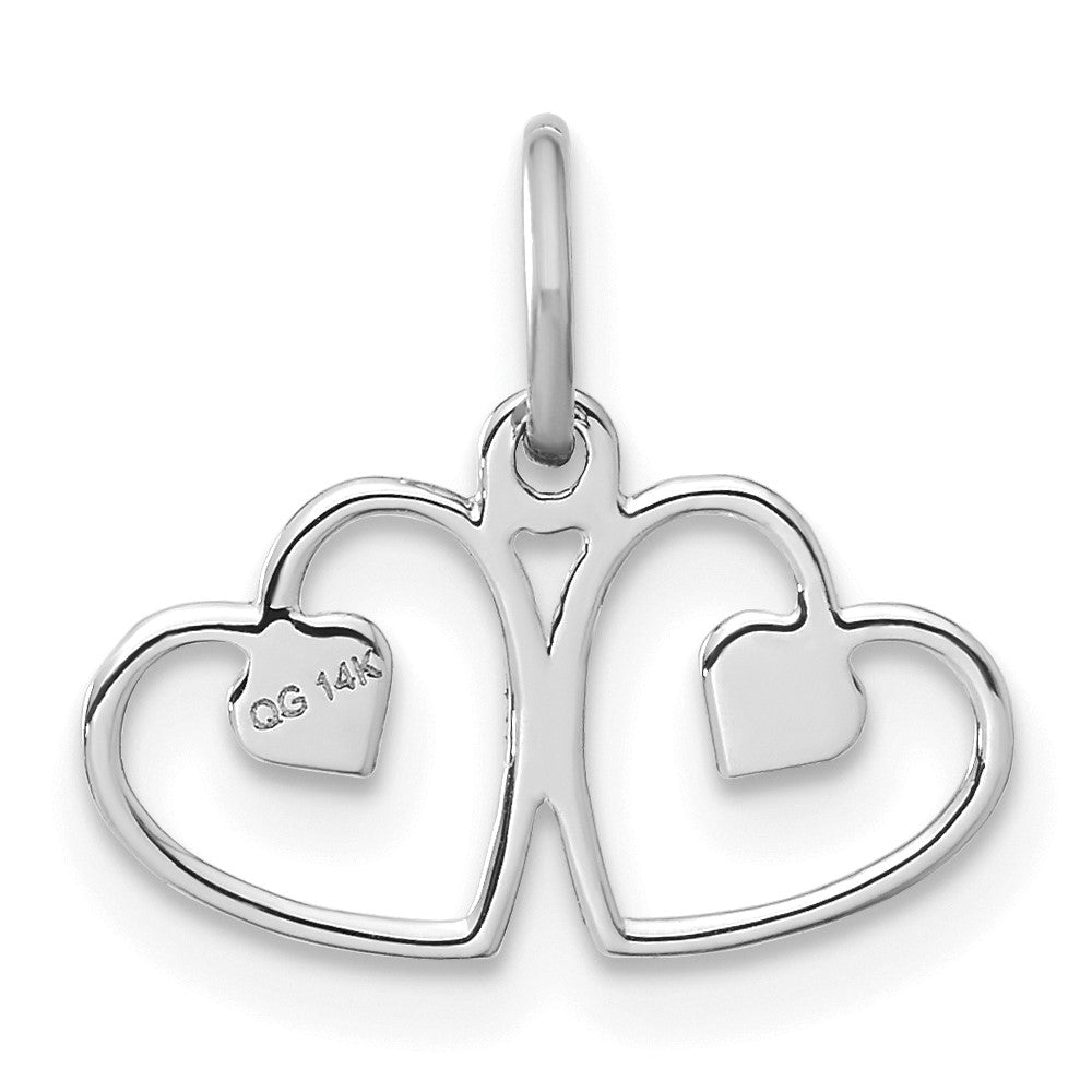 14k White Gold Satin And Diamond-cut Double Heart Charm