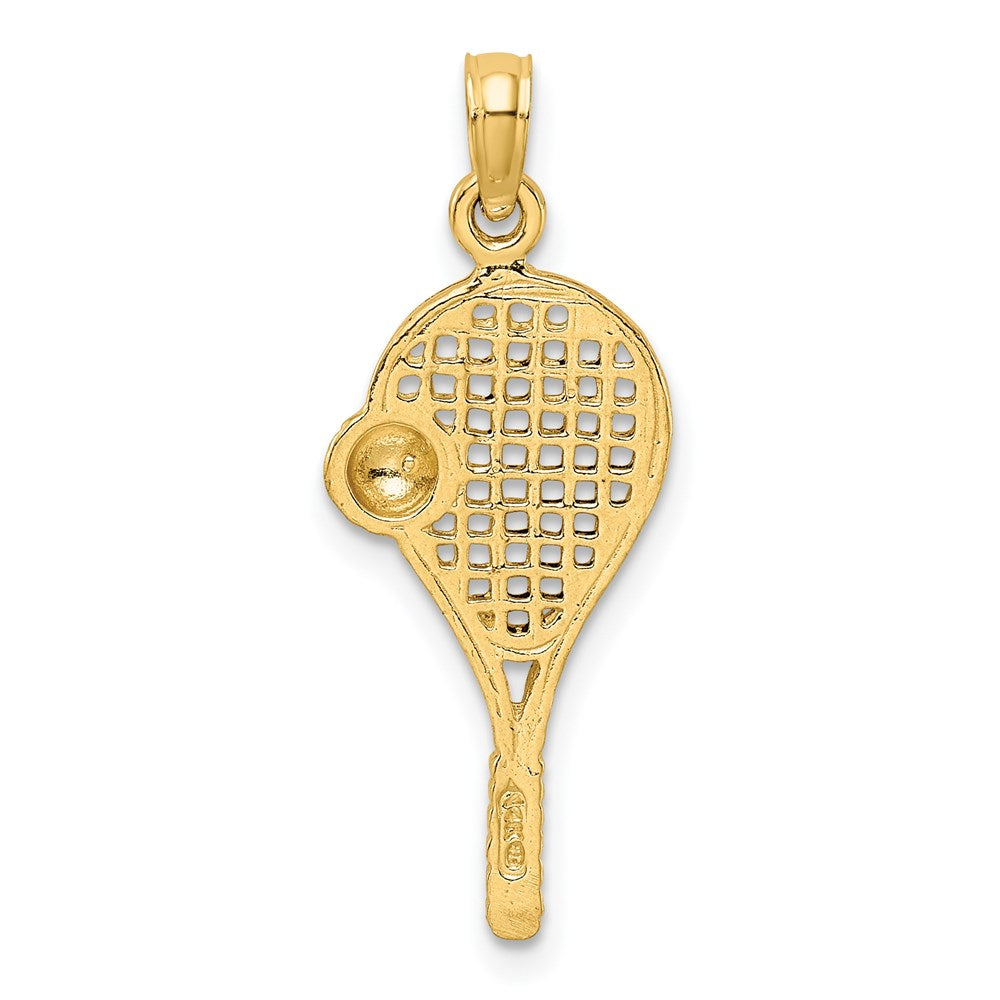 14k w/Rhodium Polished Tennis Racquet Pendant
