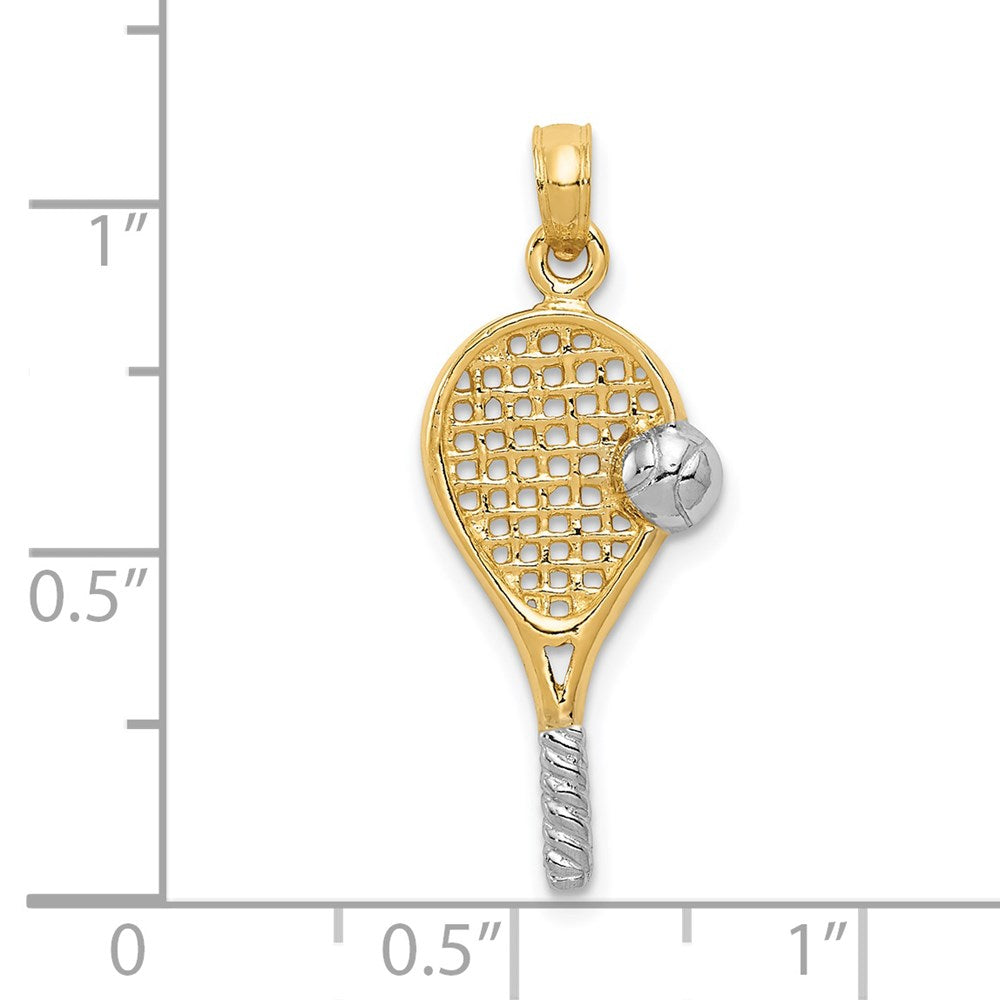 14k w/Rhodium Polished Tennis Racquet Pendant
