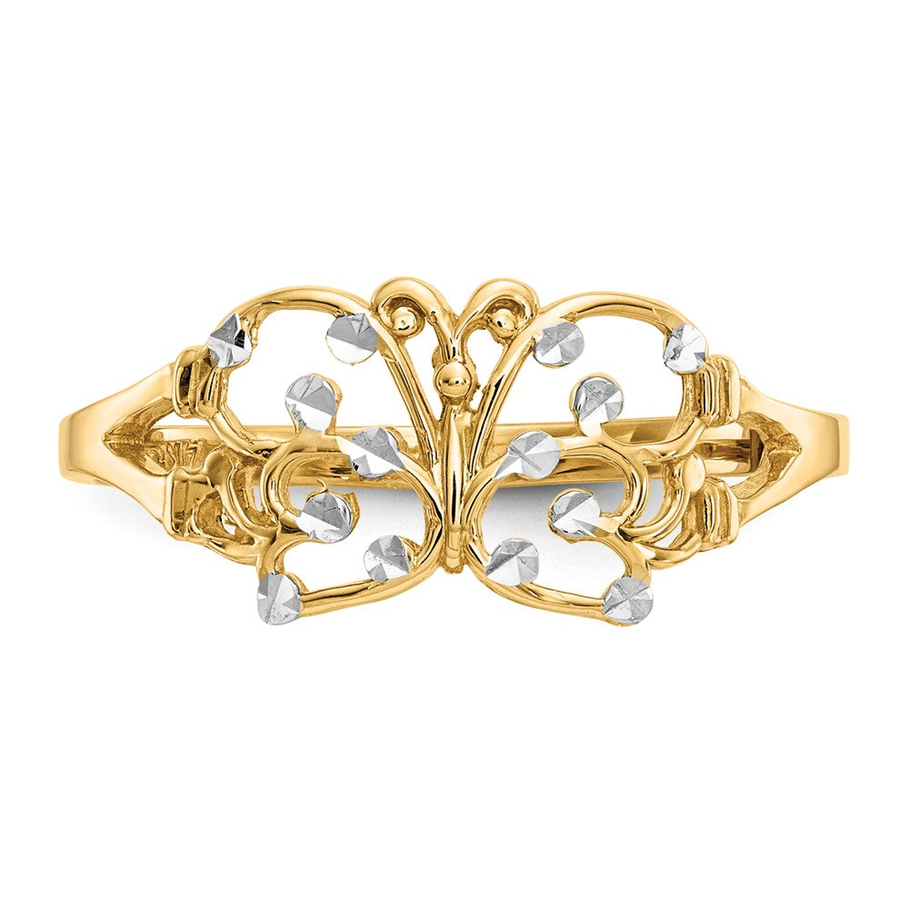 14k w/ Rhodium Diamond-cut Butterfly Ring