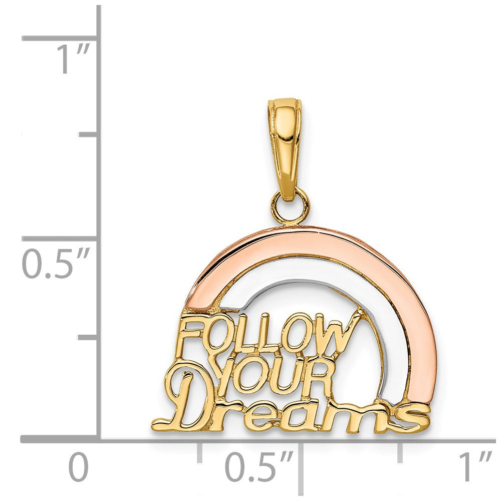 14k Two-tone w/White Rhod FOLLOW YOUR DREAMS Rainbow Charm