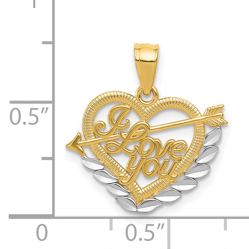14k and Rhodium I LOVE YOU Heart Pendant
