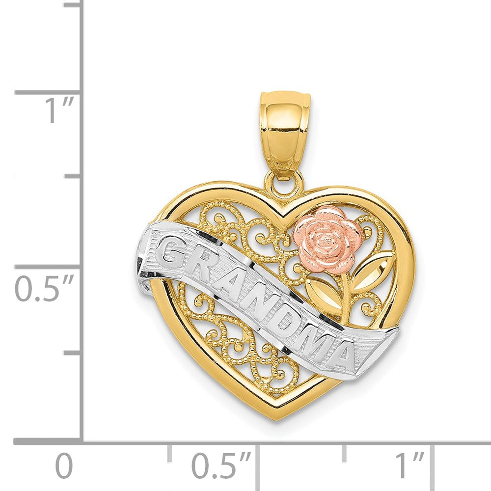 14k Two-tone w/White Rhodium GRANDMA Heart Pendant