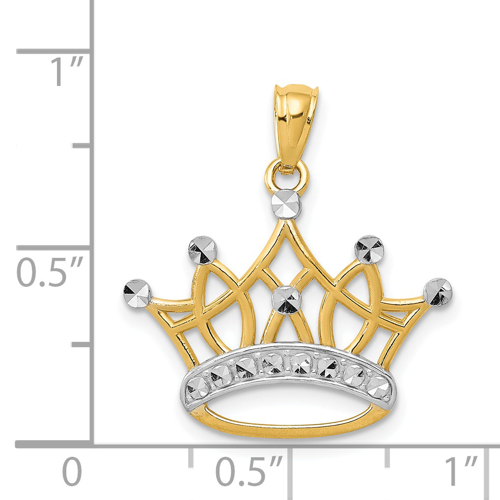 14k and Rhodium Crown Pendant