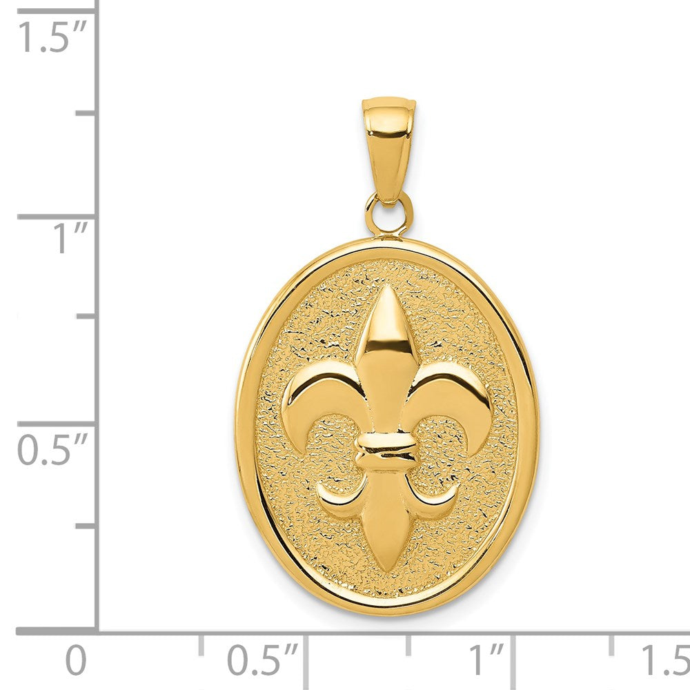 14k Fleur-De-Lis on Oval Disk Pendant