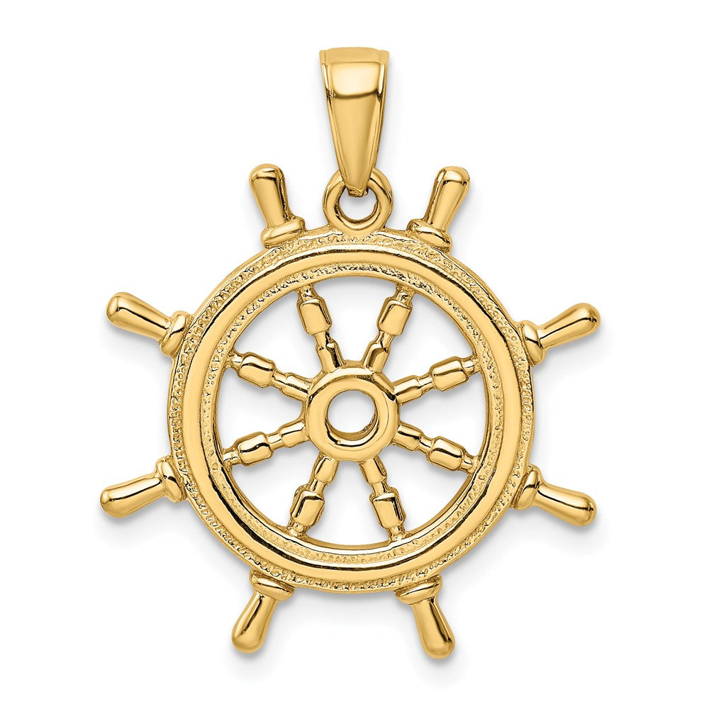 14K 3D Ships Wheel Pendant